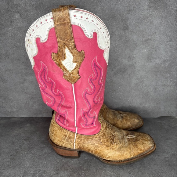 Ariat Crossfire Caliente Leather Cowboy Boot, Pink White Brown, Women's 8.5B - Picture 1 of 16